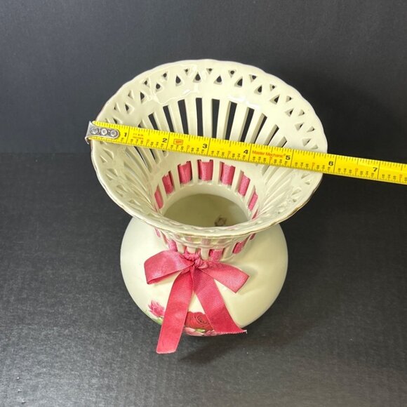 Formalities by Baum Bros Vase Victorian Roses 7.5'' with Matching Rose Ribbon - Picture 7 of 7